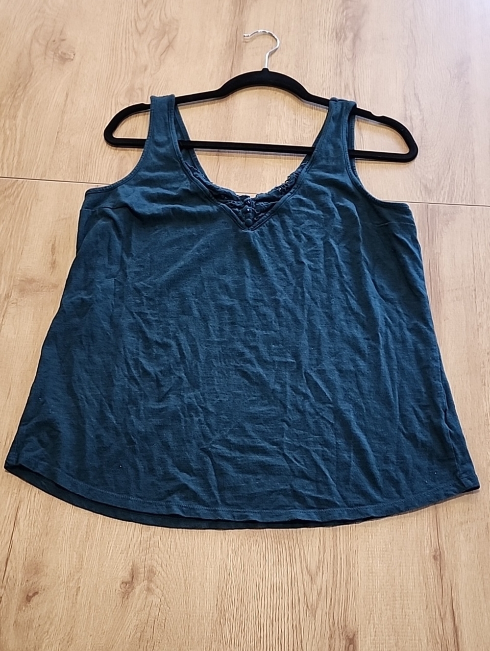 Everyday V-Neck Tank Top with Lace Trim - Deep Teal